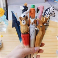 200pcslot animal wooden carving creative ballpoint pen wood ball point pens handmade sculpture student ball point free shipping