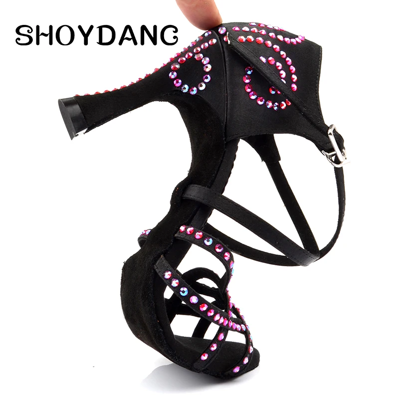 SHOYDANC zapatos de baile latino mujer; обувь для латинских танцев; женская обувь из шелкового атласа; профессиональная обувь для сальсы; стразы; обувь для танцев
