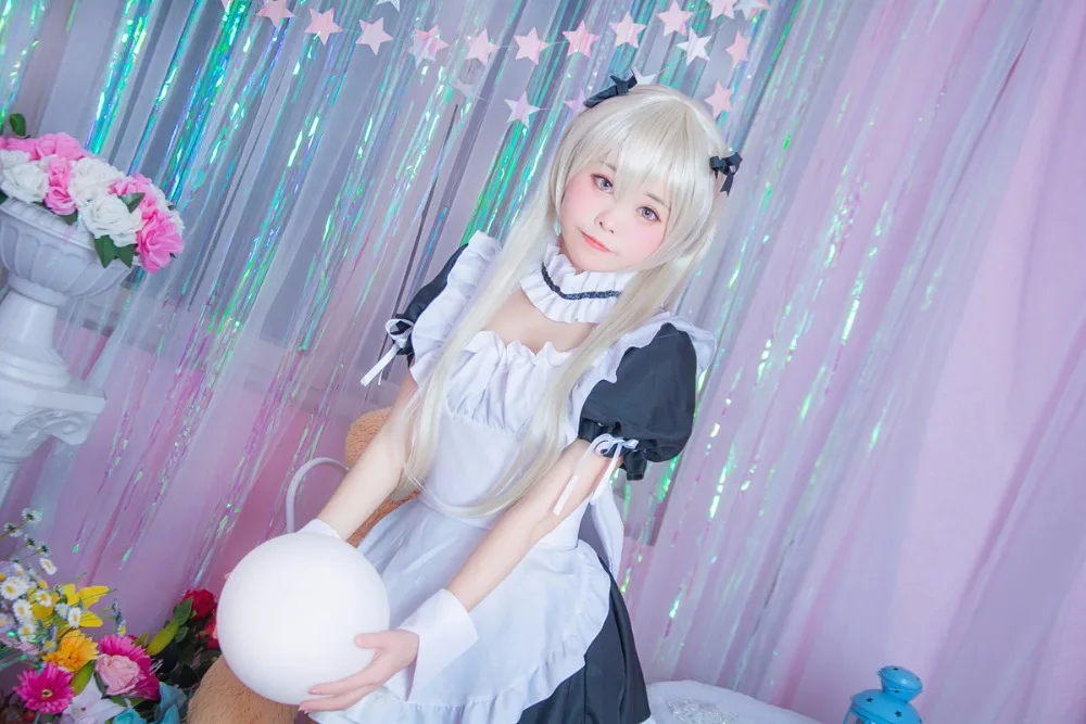 Аниме Yosuga No Sora Kasugano Sora костюм горничной на Хэллоуин платье лолиты форма+ фартук+ нарукавник+ воротник+ парик костюм