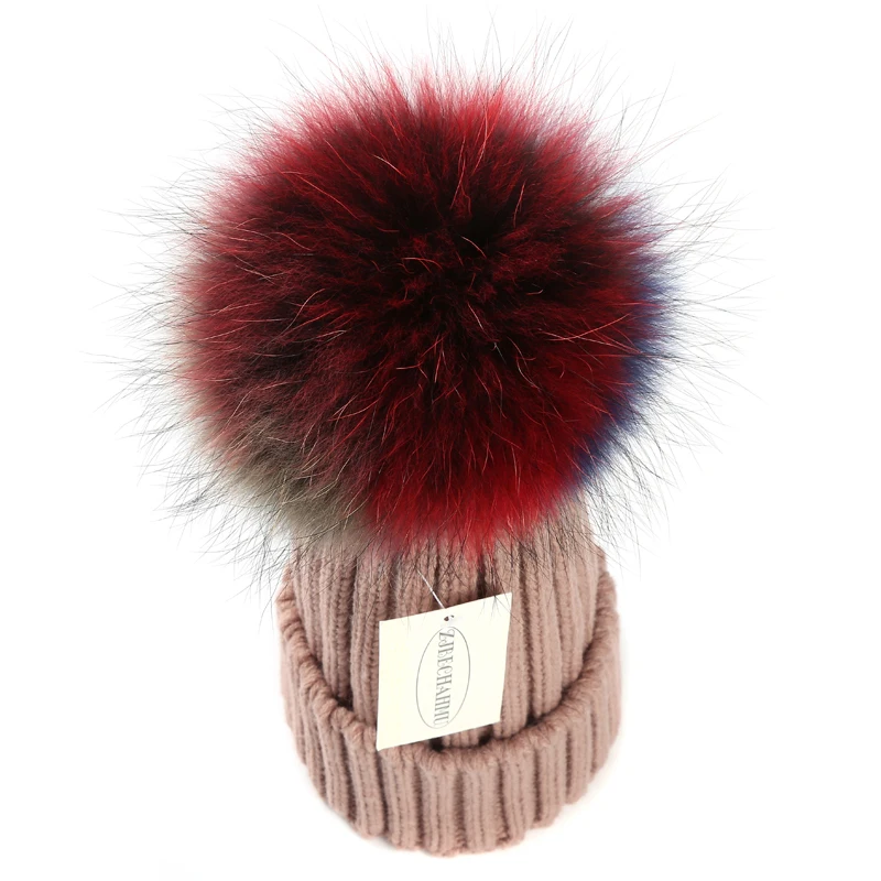 Модные новые помпоны из натурального Лисьего меха норки 18 см Skullies Beanies, шапки для женщин и девочек, зимние теплые шапки, детские шапки Skullies Beanies
