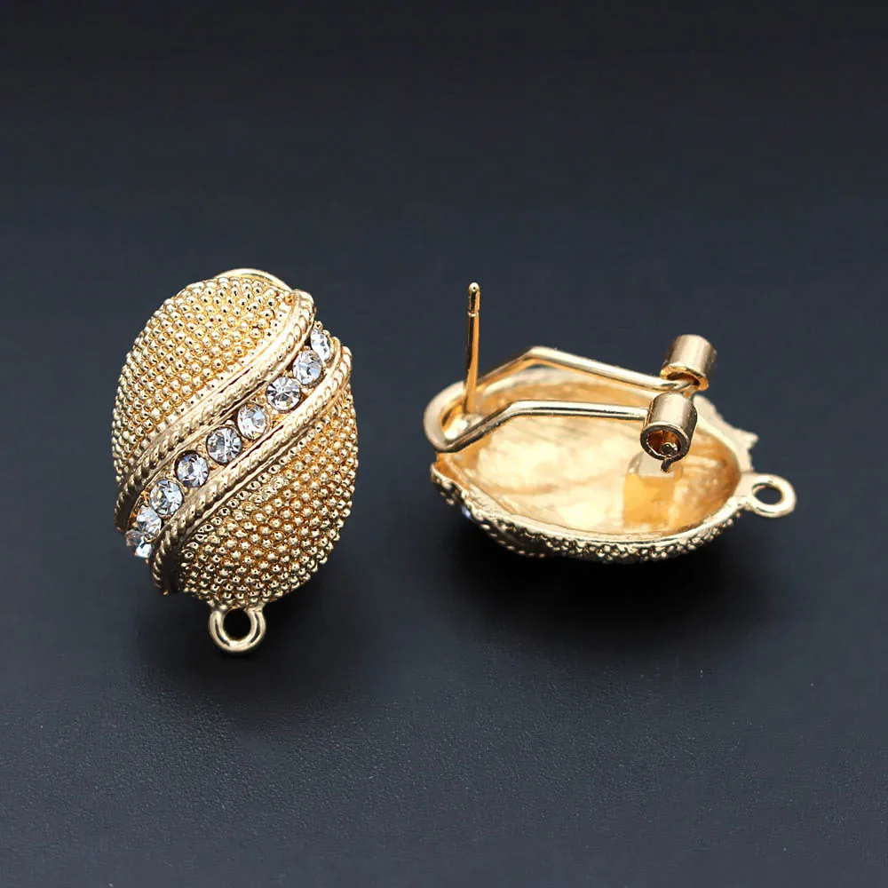 Серьги-гвоздики клипсы Post с коннектором петли выложенный CZ Овальный Африканский