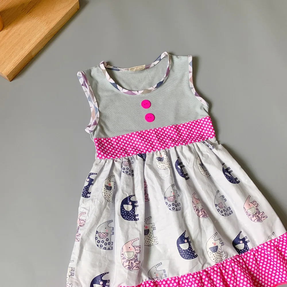2019 NEW girl baby clothing Summer elephant pattern boutique Infants toddler Kids ruffles little princess dresses frocks | Детская