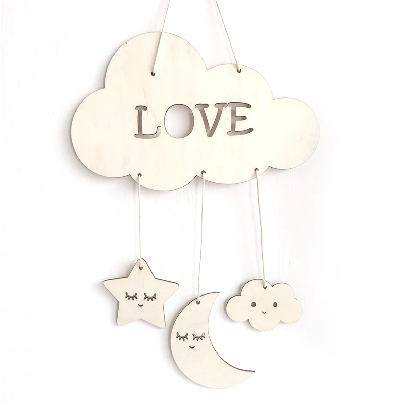 Cute Wooden Moon Cloud Wall Hanging Ornament Photo Props Home Decor for Living Room | Дом и сад