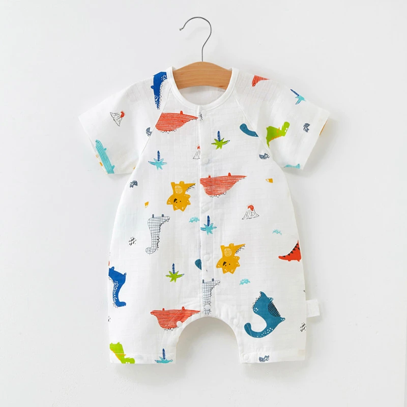 

Newborn short-sleeved gauze jumpsuit Baby sweat-absorbent breathable romper Newborn cotton single-breasted jumpsuit