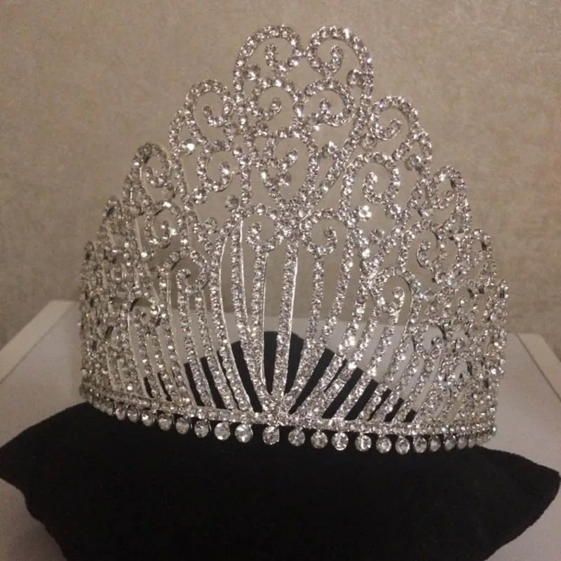 Silver Роскошное серебряное золото барокко большая корня Miss World большое тиара украшение для волос полная кристалльная тиара из горного хрусталя Свадебные аксессуары для волос - Окраска металла: Silver