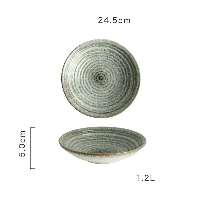 

Japanese ceramic bowl fruit salad bowl green corrugated tableware noodle bowl hotel restaurant family shallow bowl