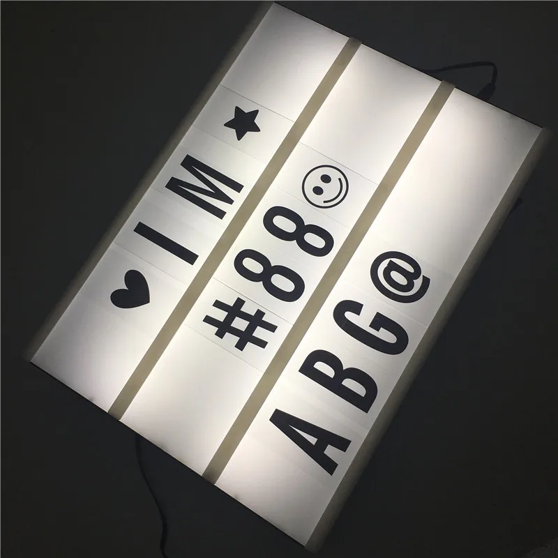 A4 cinema Lightbox, новинка, настольная лампа для дома, вечерние, для праздника, DIY, украшение, Led, 90 шт., черные буквы, от батареи АА, USB, питание