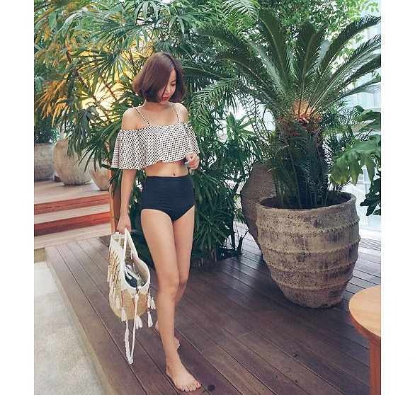 Asians Women's Swimsuits Plaid Lovely Swim Wear Bath Suits Korean Japan Style Swimwear Two-pieces Suspenders Beach Clothes | Спорт и