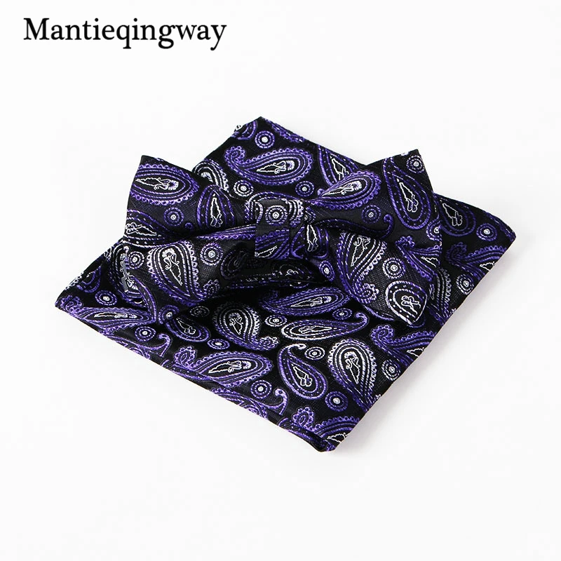 Mantieqingway галстук бабочка и платок Набор Пейсли цветок карманные площади полиэстер