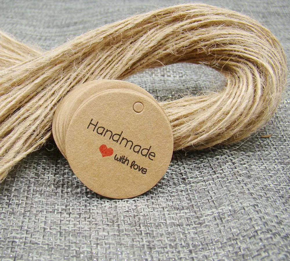 3 см круг крафт ручная работа с любовью подарочные бирки пеньковой веревкой DIY