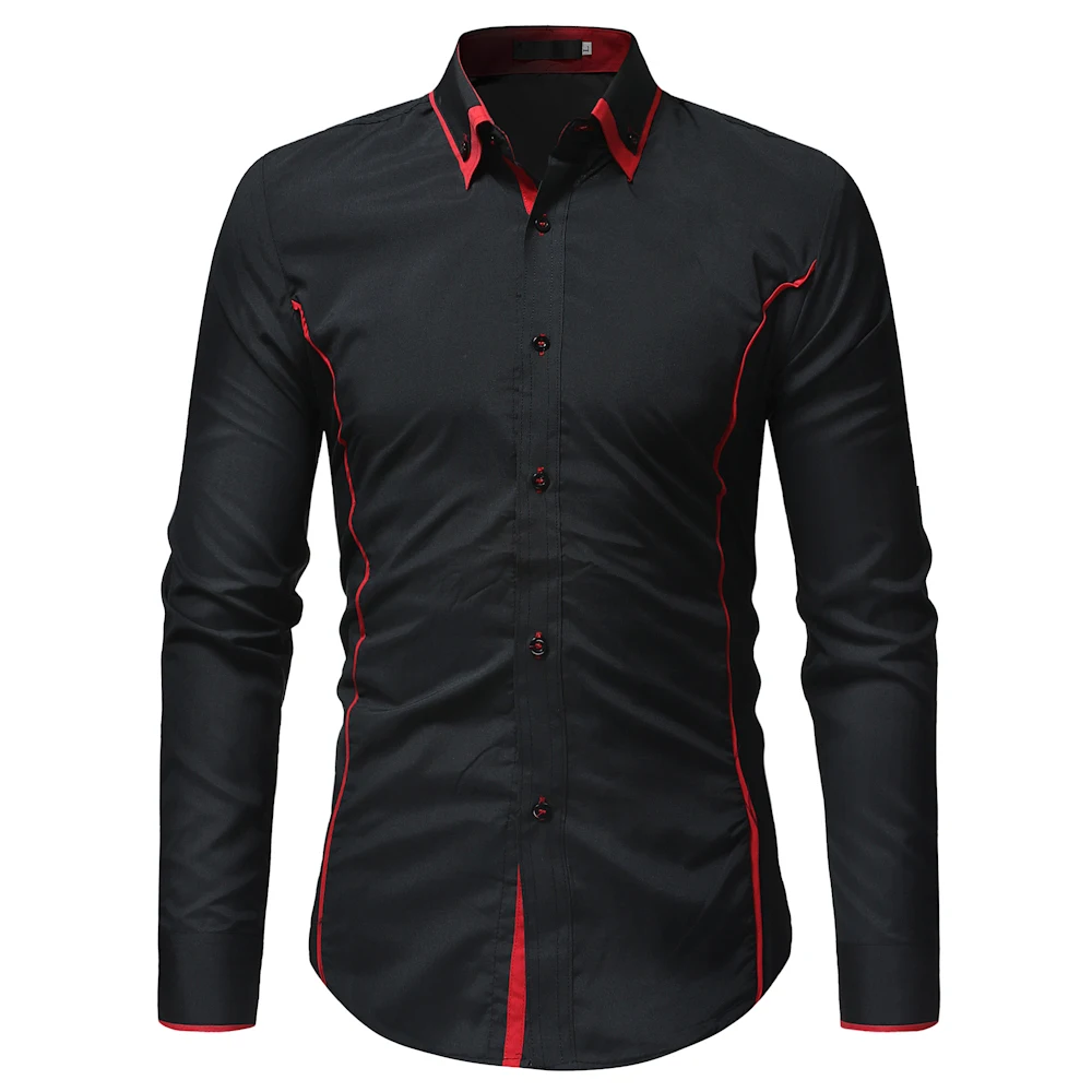 Black Red Shirt Модный бренд Camisa Masculina, рубашка с длинным рукавом, Мужская Корейская приталенная рубашка с двойным воротником, дизайнерская Повседневная рубашка размера плюс, Черная - Цвет: Black Red Shirt