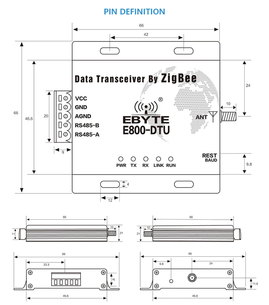 E800-DTU(Z2530-485-27) Zigbee CC2530 модуль RS485 2,4 ГГц 500 МВт cdebyte сеть Ad Hoc сеть 2,4 ГГц Zigbee радиочастотный трансивер