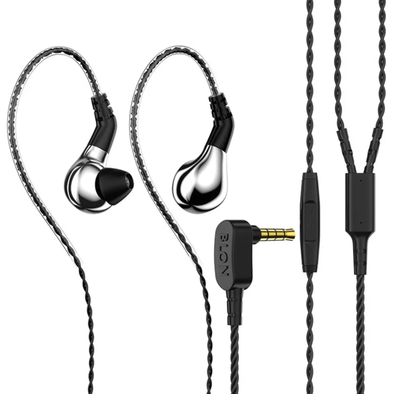 Silver with Mic Оригинальные BLON BL-03 Hifi наушники 10 мм Углеродные мембранные динамические стерео наушники DJ монитор металлическая гарнитура съемные наушники - Цвет: Silver with Mic