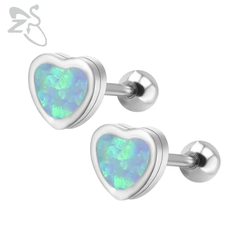Heart Light blue ZS синий опал серьги-гвоздики ювелирные изделия из нержавеющей стали для женщин натуральный Опал серьги пирсинг хряща уха ювелирные изделия для детей - Окраска металла: Heart Light blue
