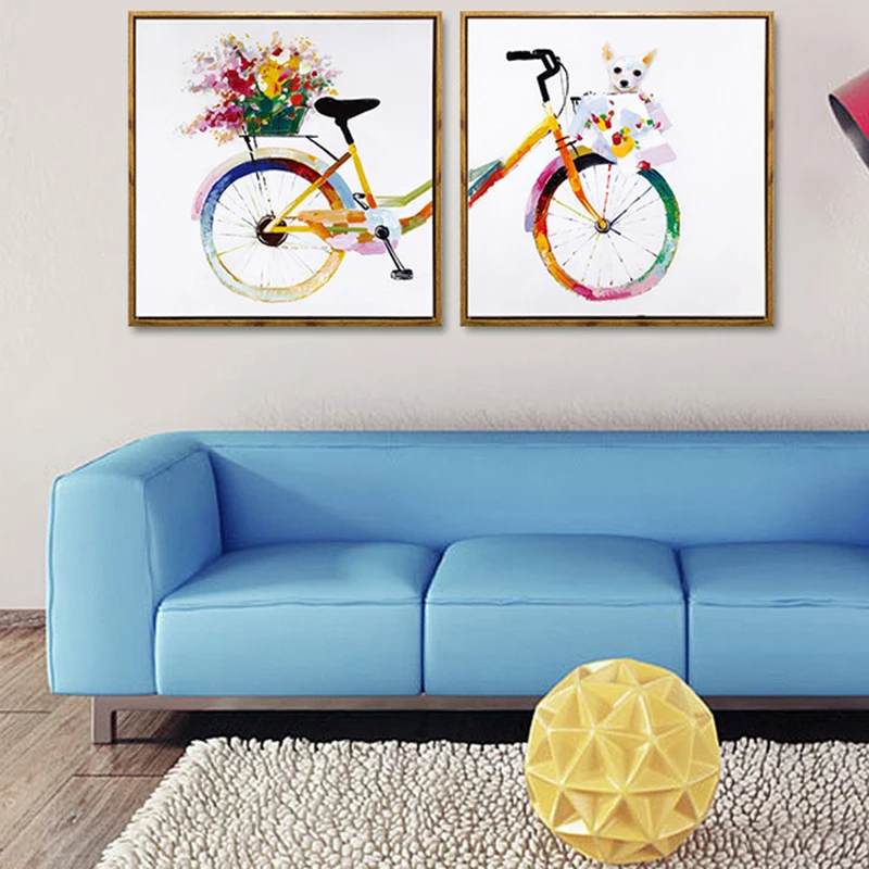 Nordic Decoration Flower Colorful Bicycle Dog Canvas Paintings wall art Posters and Prints For Bedroom Home Decor | Дом и сад