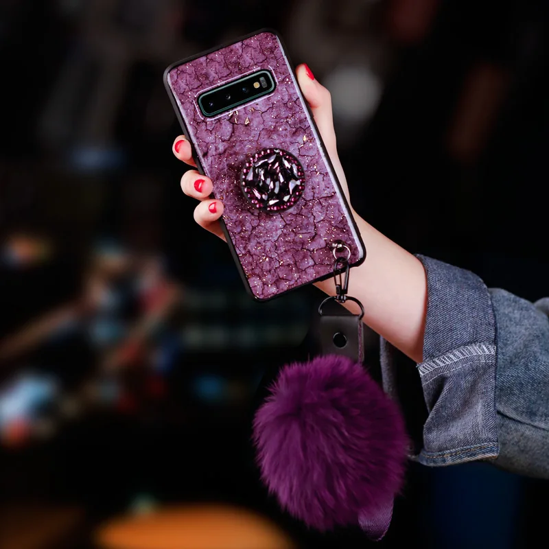Purple Роскошный блестящий Мраморный чехол из золотой фольги для samsung Galaxy S10, S8, S9 Plus, S10e, Note 9, 8, S7 Edge, эпоксидная мраморная текстура, Мягкий силикон - Цвет: Purple