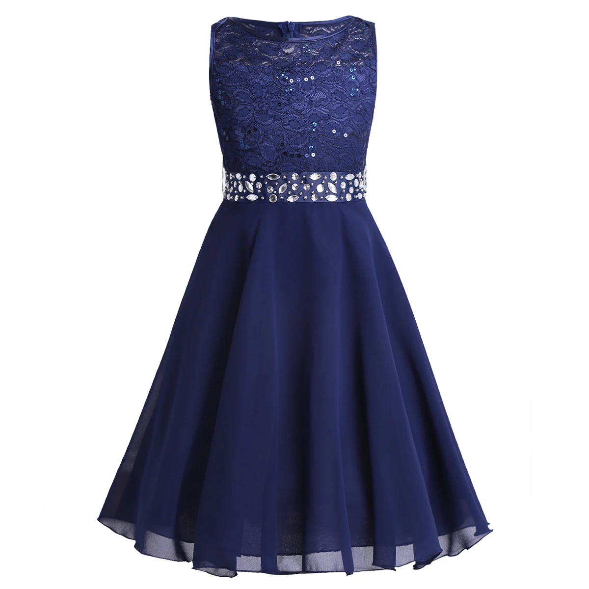 Navy Blue Iiniim/кружевное шифоновое платье с блестками для девочек; платье без рукавов с цветочным узором для девочек; платье принцессы для торжеств, свадьбы, дня рождения; Vestidos - Цвет: Navy Blue
