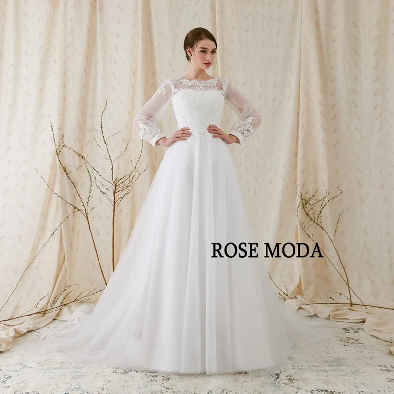 Роза Moda с длинным рукавом свадебное платье спинки свадебное es кружево на заказ Реальные фотографии
