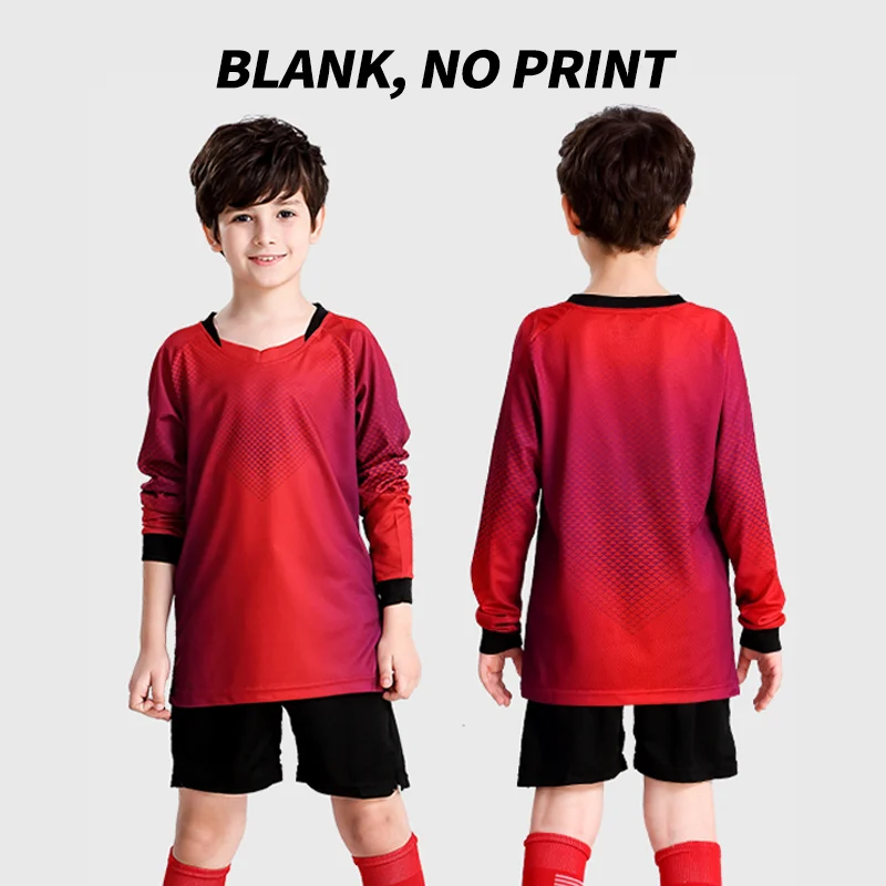 red long sleeve Детская футболка для футбола на заказ,, Camisetas De Futbol, Футбольная форма, детская спортивная одежда из полиэстера с длинными рукавами - Цвет: red long sleeve