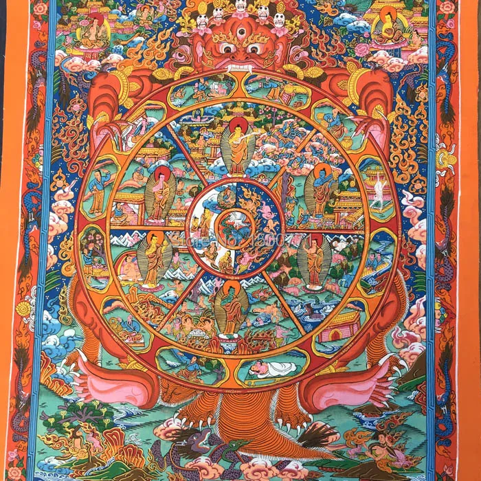 Тибетский ручной росписью танка Будды в шести цикле схема Самсары украшение