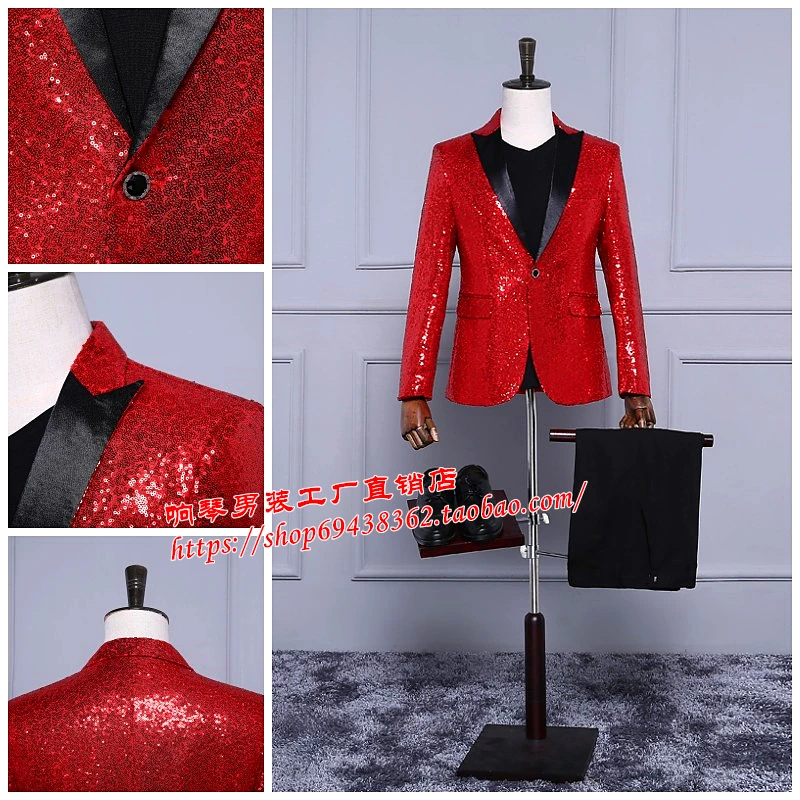 Сценическая певица! Красный синий золотой серебряный блейзер с блестками костюм