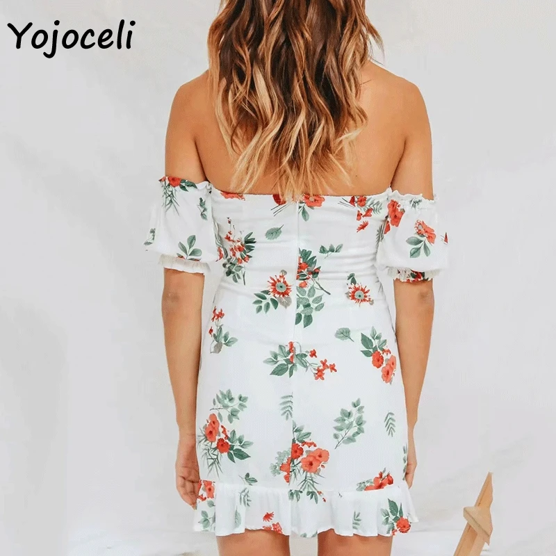 Yojoceli шикарное платье с цветочным принтом для женщин открытыми плечами 2019 летнее