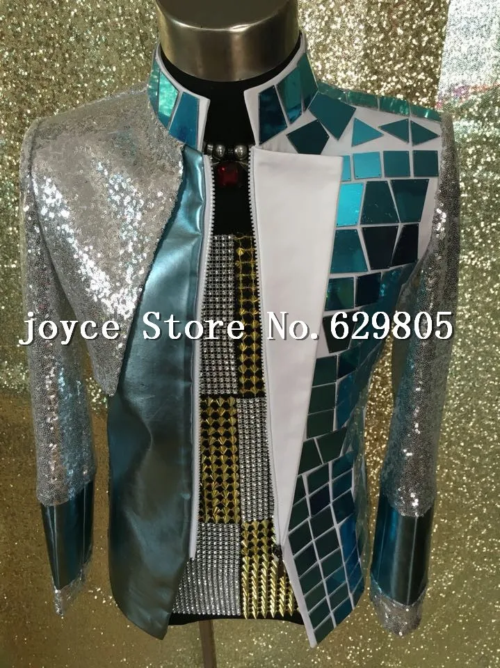 Plus Size Custom Made Silver Sequins Performance Blazer Oute