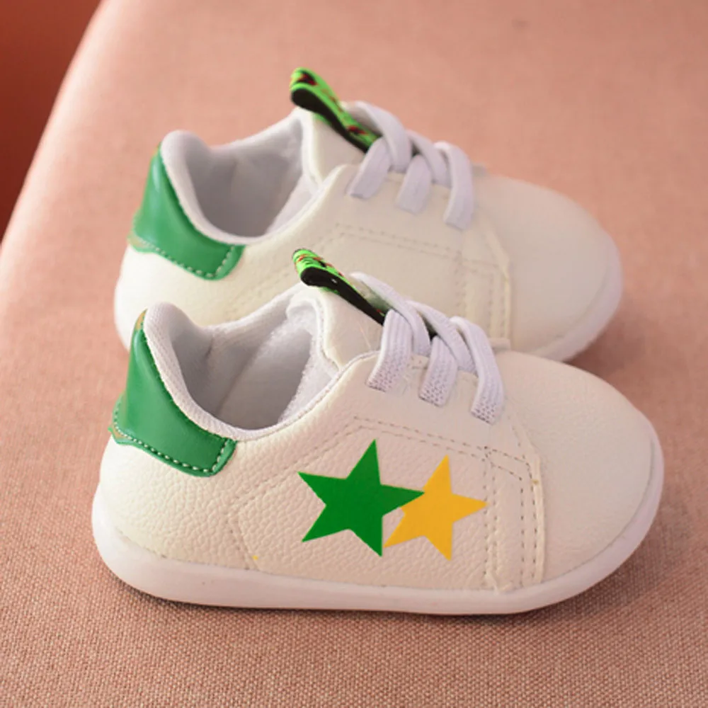 Telotuny детские модные кроссовки для девочек Star Print Lace-up Лоскутные кожаные ботинки
