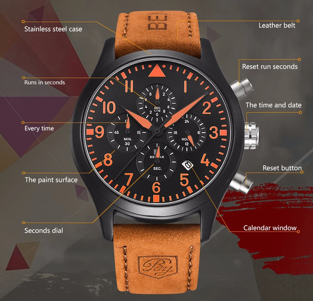 Relojes hombre 2019 BENYAR модные кожаные мужские часы на ремне xfcs Топ бренд класса люкс
