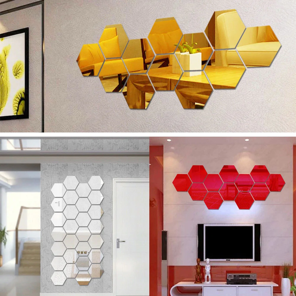 12 ПК акрил зеркальные наклейки на стену 3D DIY домашняя переводная картинка