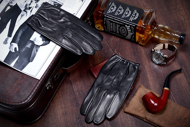 Мужские Модные кожаные перчатки для вождения из овечьей кожи мужские теплые