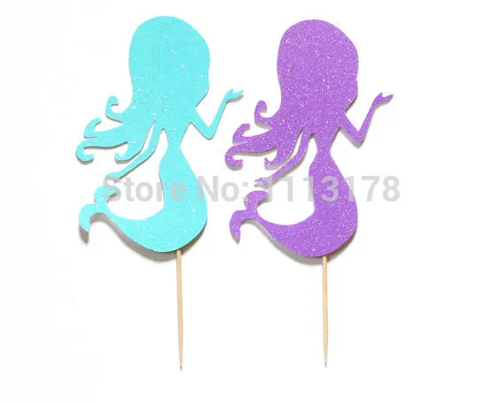 

custom glitter Mermaid Cupcake Toppers Picks Birthday ocean wedding party cake topper food toothpicks