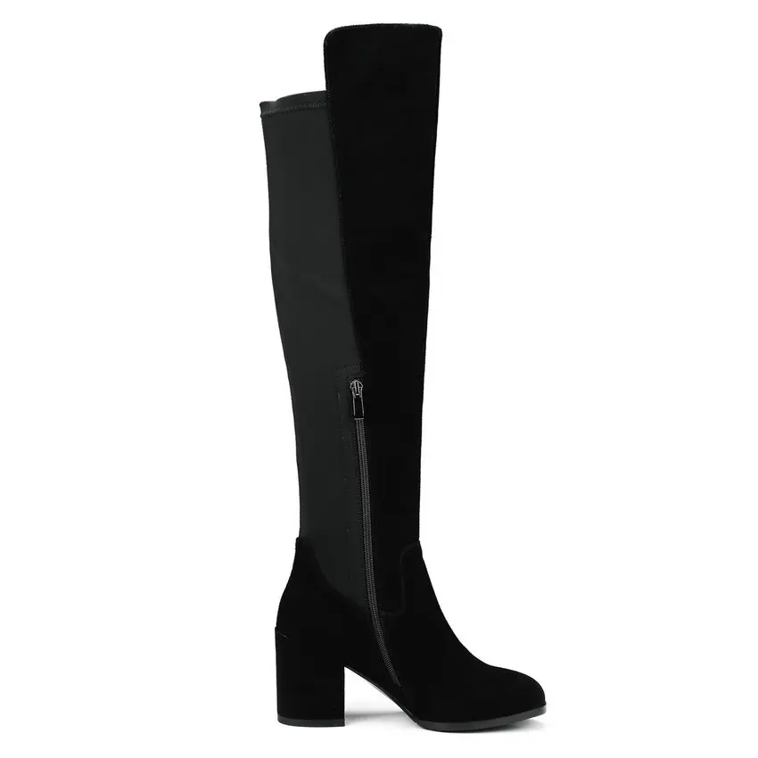 Женские мотоциклетные ботинки VINLLE замшевые облегающие сапоги на квадратном