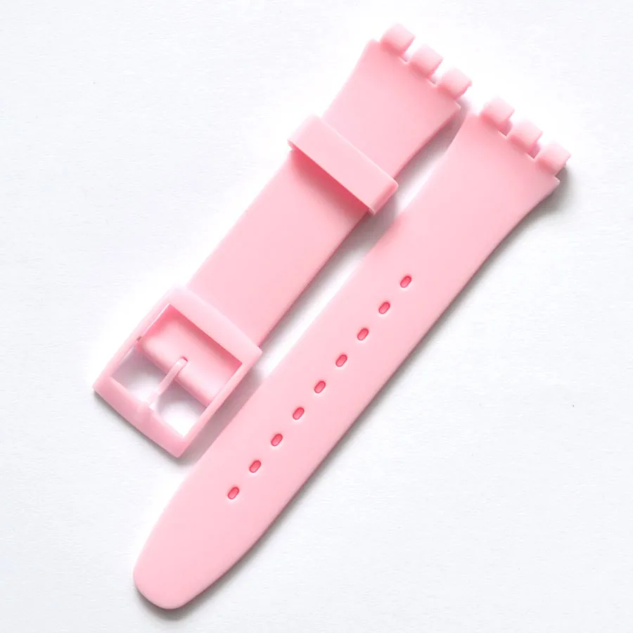 High Quality Black White Navy Brown 17mm 19mm 20mm Silicone Rubber Watchband For Swatch Colorful strap plastic buckle | Наручные часы
