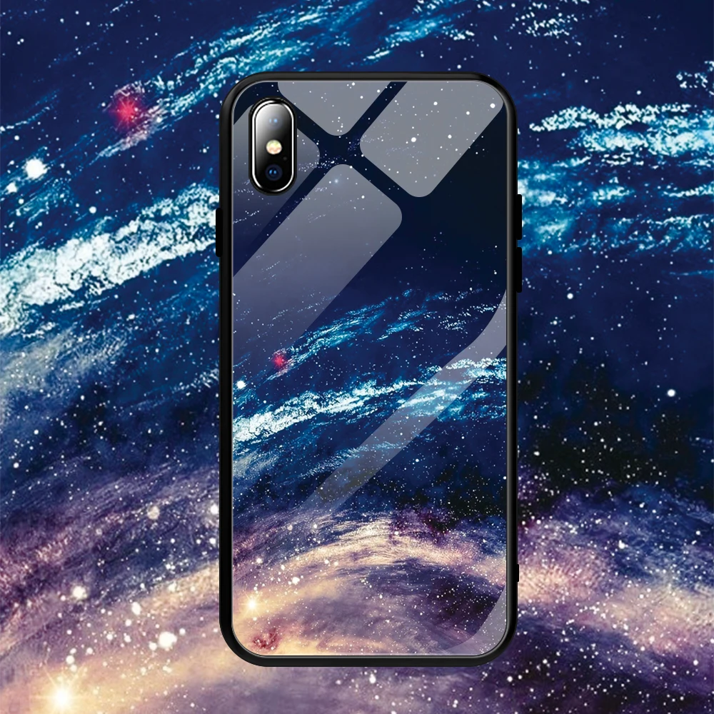 PC+Tempered Glass Case For iPhone XS MAX XR Space Star Patterned 7 6 S 6s 8 Plus Cases Silicone Edge Coque Capa |