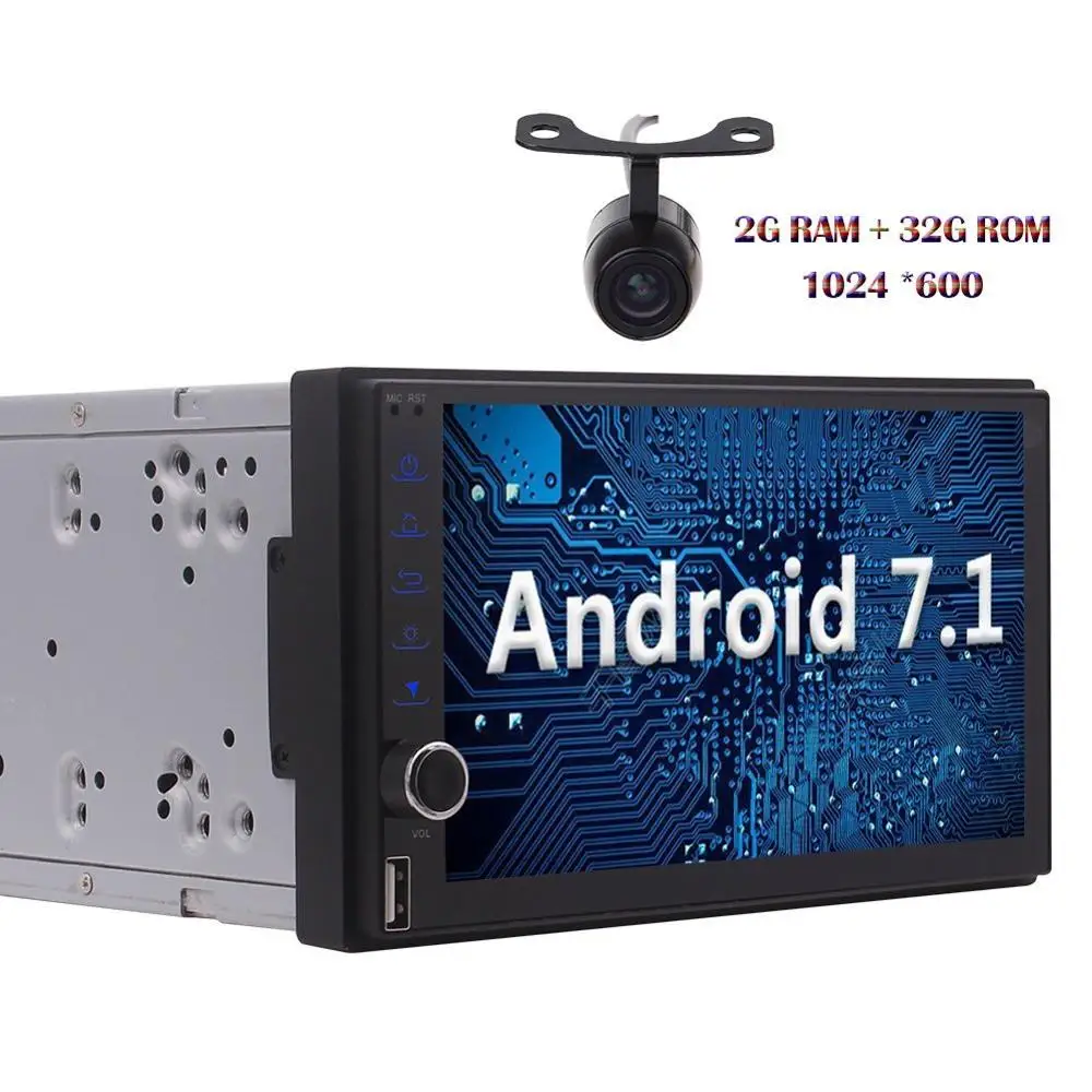 Android 7 1 2din Авторадио Восьмиядерный стерео HD сенсорный экран GPS Sat Bluetooth навигация