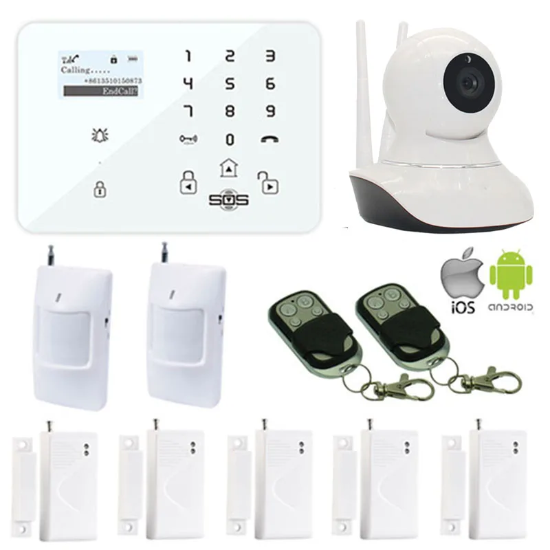 SMS Remote Monitor Android /IOS APP GSM Alarm System K9 Wireless Home Burglar +WIFI HD IP Camera W12K | Безопасность и защита