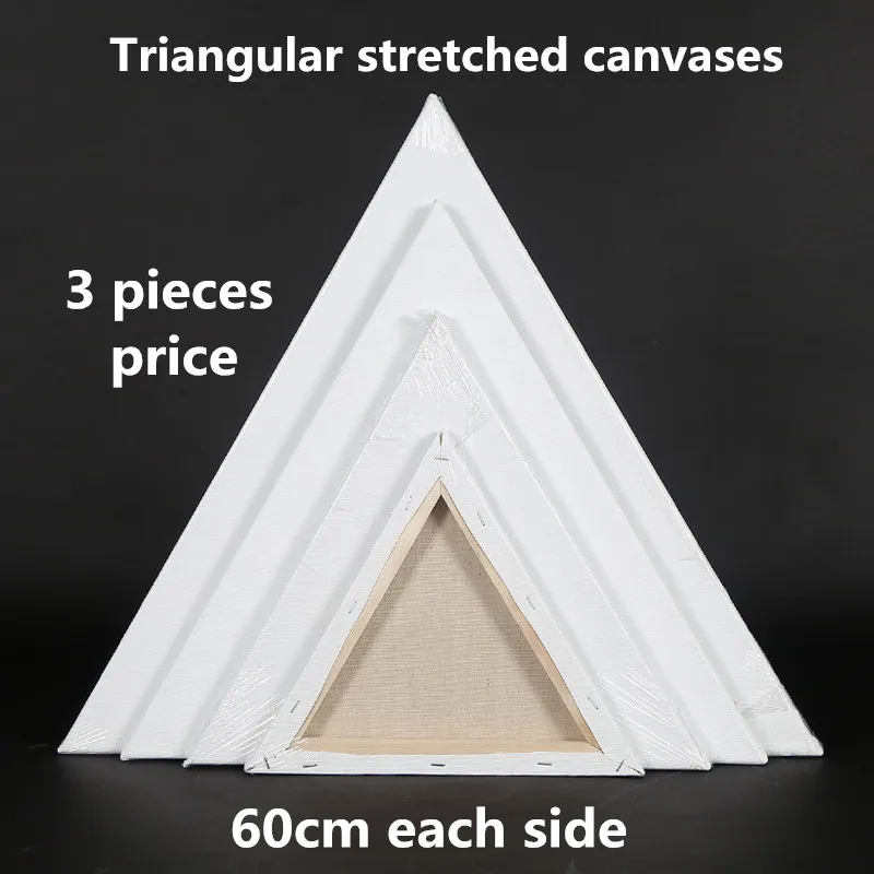 60cm size artist Triangular shape stretched canvas 3 pieces price | Painting Canvas