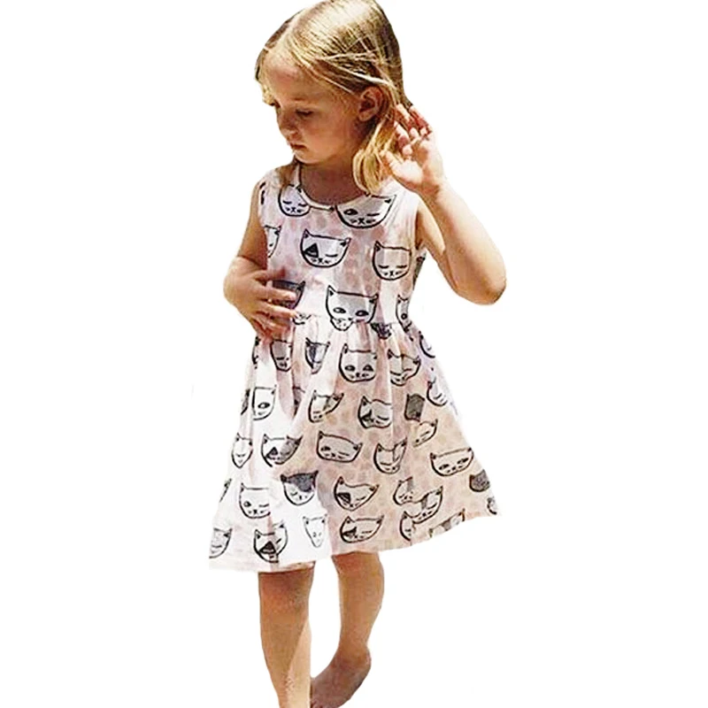 New Summer Style Baby Girl Clothing Dresses Cartoon Cat Kids Princess Dress Brand Toddler Party Wedding Clothes | Детская одежда и