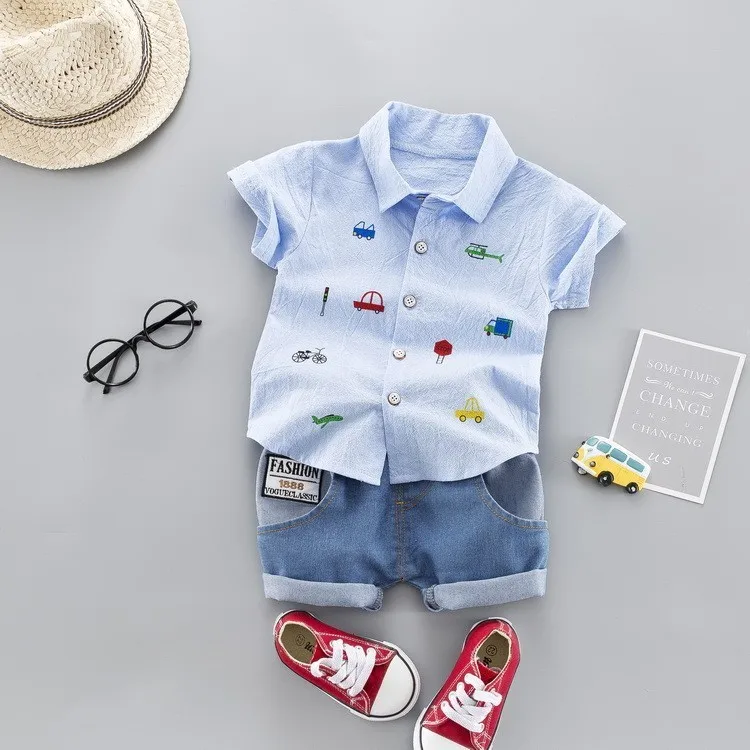 AiLe Rabbit 2019 summer new Korean version of the tide sports boy shirt set baby foreign short sleeve two-piece k1 |