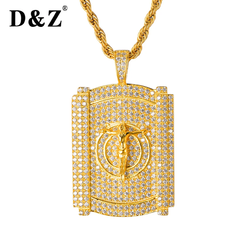 D&ampZ Geometric Jesus Pendant Necklace Bling Iced Out Micro Paved CZ Piece Collares For Male Hip Hop Jewelry | Украшения и
