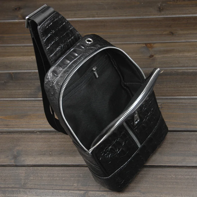 Crocodile Pattern Men chest bag cowhide leather male Crossbody Bag Male Business Chest Packs mobile phone Messenger | Багаж и сумки