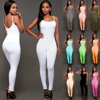 Bodysuit Women Sexy Sling Low-cut Stretch Tight Long Jumpsuits Woman Long Pants Casual Sleeveless Full Length Skinny Jumpsuit 1