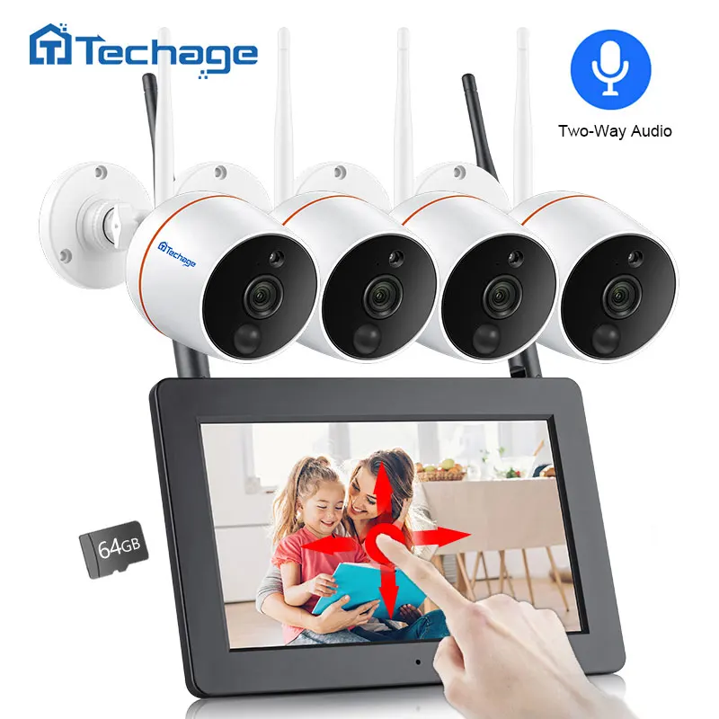 Techage 4CH 1080P беспроводной сенсорный экран lcd NVR Wifi CCTV система 2MP двухсторонняя аудио