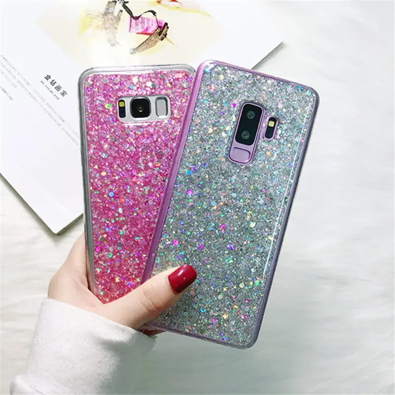 QINUO Bling Glitter Shiny Powder Case for Samsung S8 S9 Plus S7 Edge Soft Silicone For Note 8 9 5 Cover Funda |