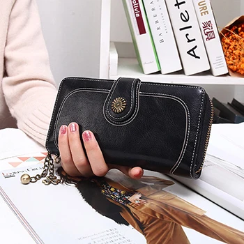 long black wallets Кошелек, женские кошельки из искусственной кожи, фирменный дизайн, роскошный длинный кошелек, клатч, кошельки, женская сумка, женская сумка, Ретро стиль, Carteira Feminina - Цвет: long black wallets
