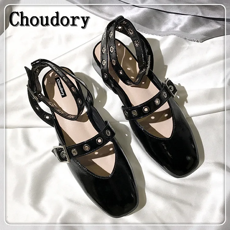 Choudory fashion square toe гладиатор сандалии женщин натуральная кожа летние квартиры