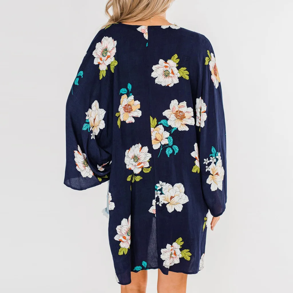 Женская шифоновая накидка кардиган кимоно с цветочным принтом свободный пляжный