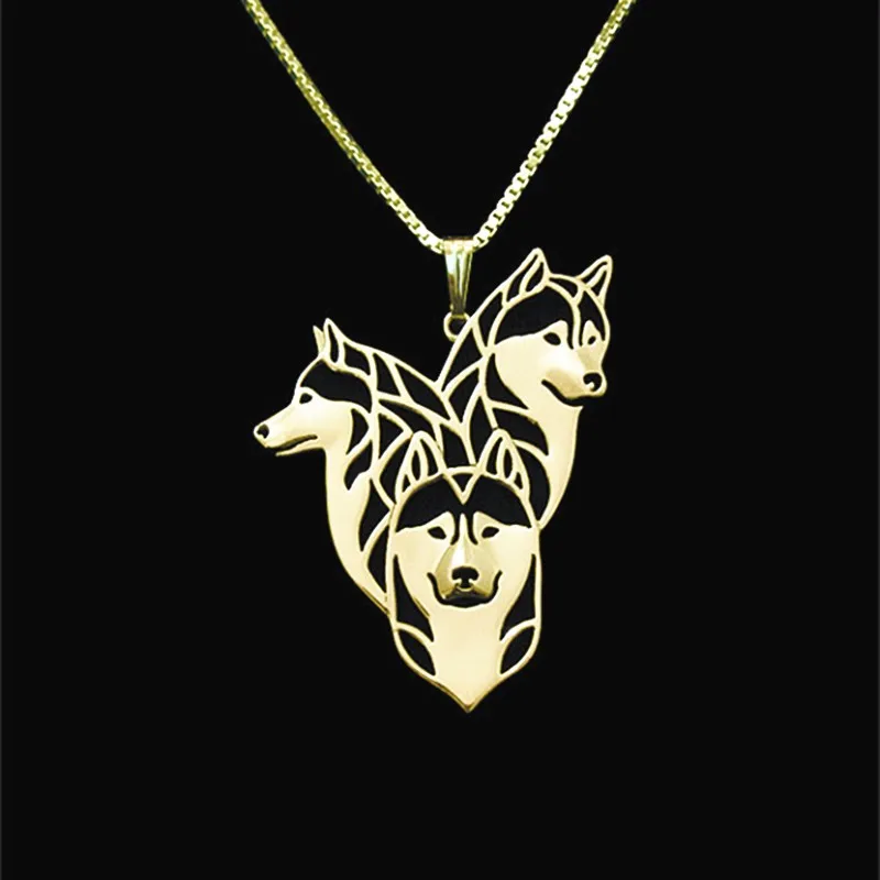 Прямая поставка ожерелья и подвески в виде семьи сибирской хаски для женщин
