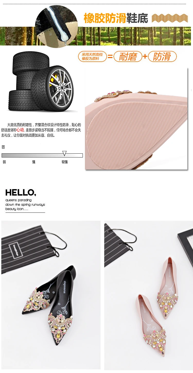 Women's Soft Rhinestones Crystal Pointed Toe Flat Sexy Loafers Sandals Jelly Candy Colors Casual Party Shoes Summer A1090